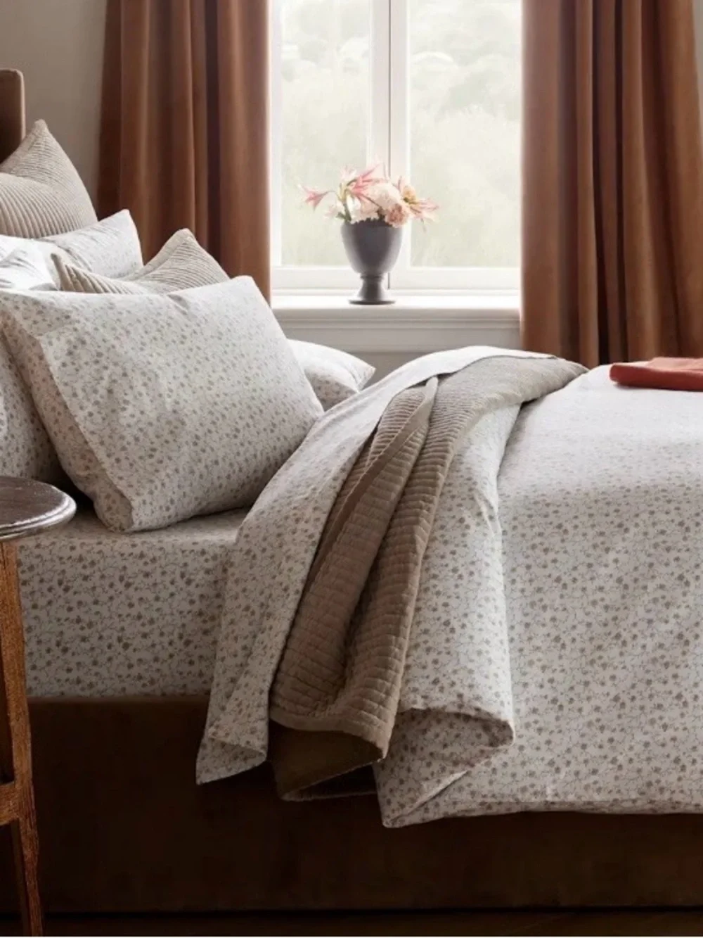 NWOT Quince Organic Crisp Percale Duvet Cover, King/Cal (Toffee Florette)